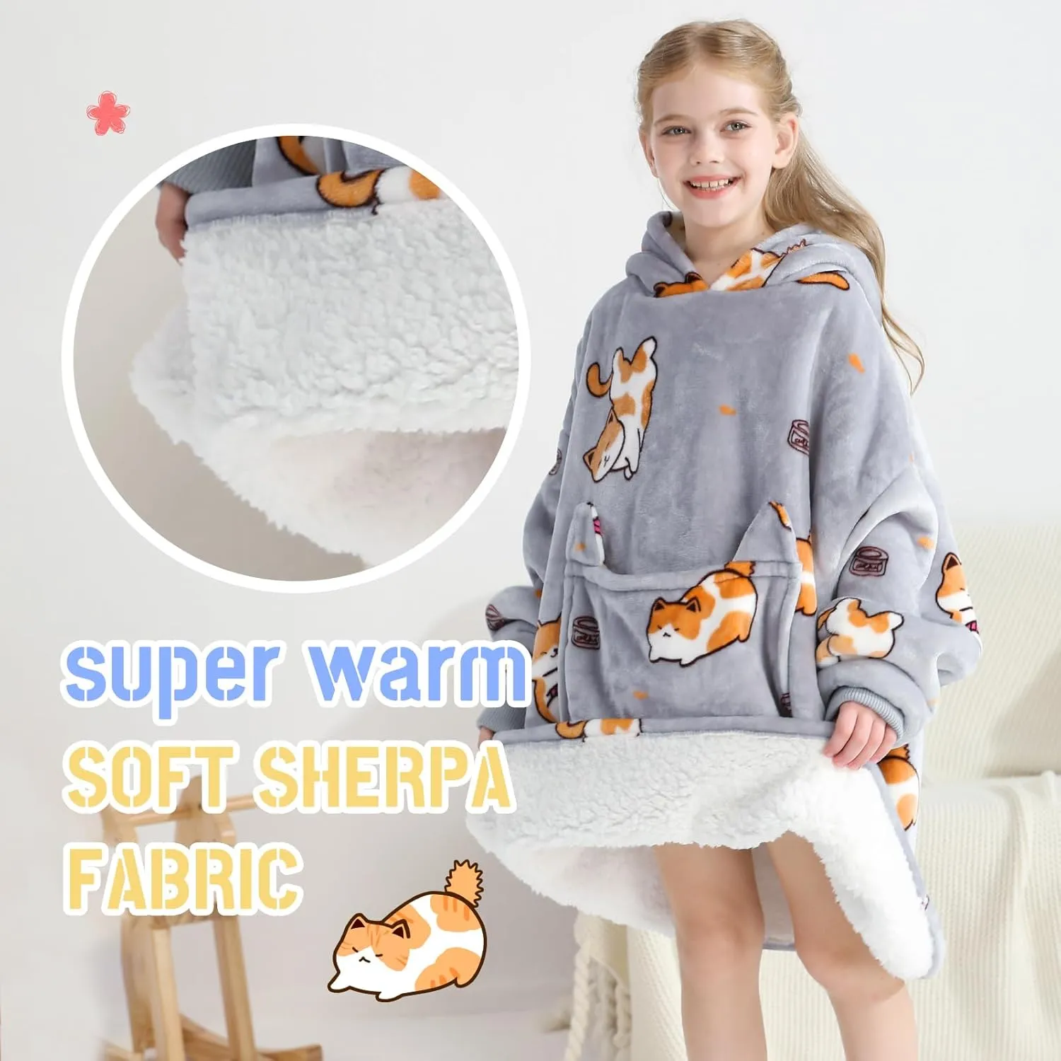 Aemilas Wearable Blanket Hoodie for Kids 6-12 Comfort Oversized Hoodies Blanket Sweatshirt Birthday Gifts, One Size Fits All