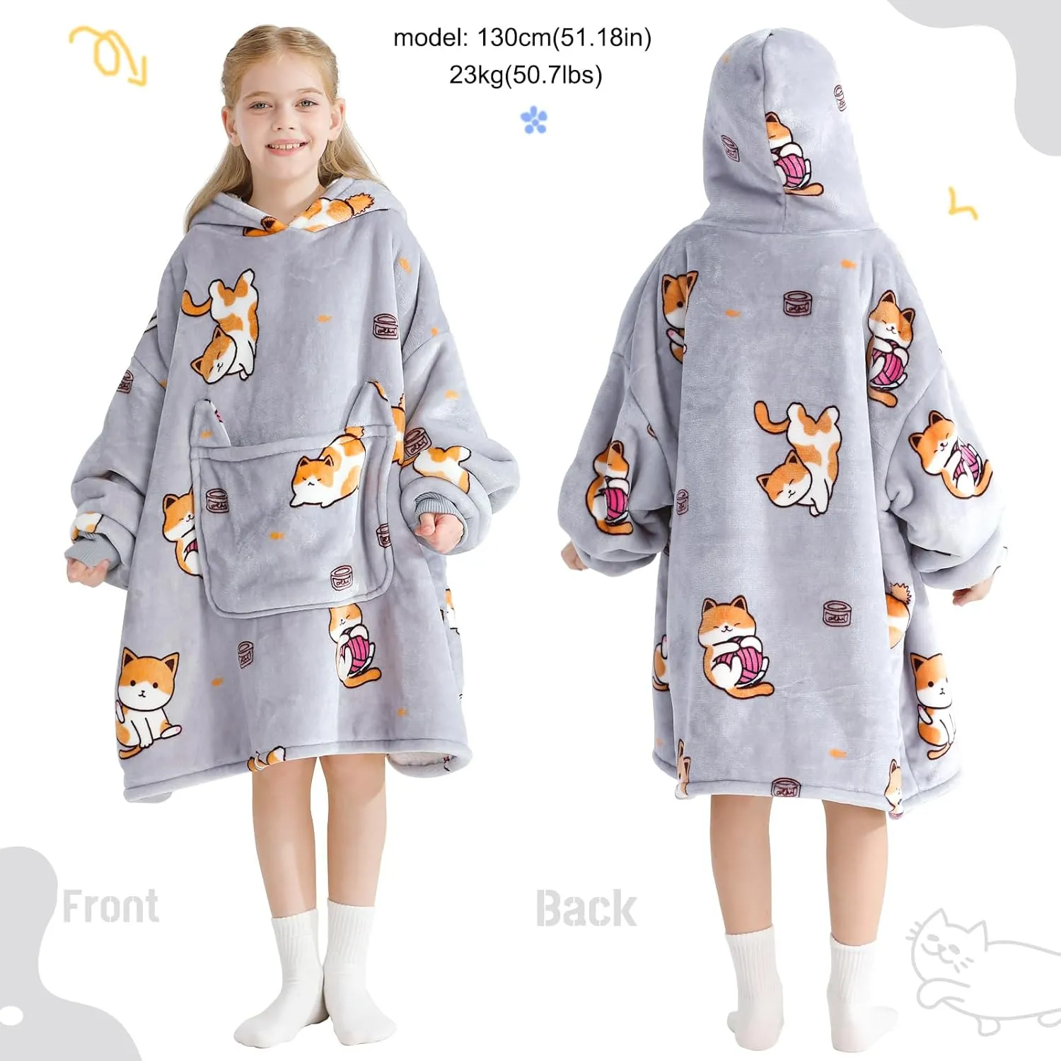 Aemilas Wearable Blanket Hoodie for Kids 6-12 Comfort Oversized Hoodies Blanket Sweatshirt Birthday Gifts, One Size Fits All