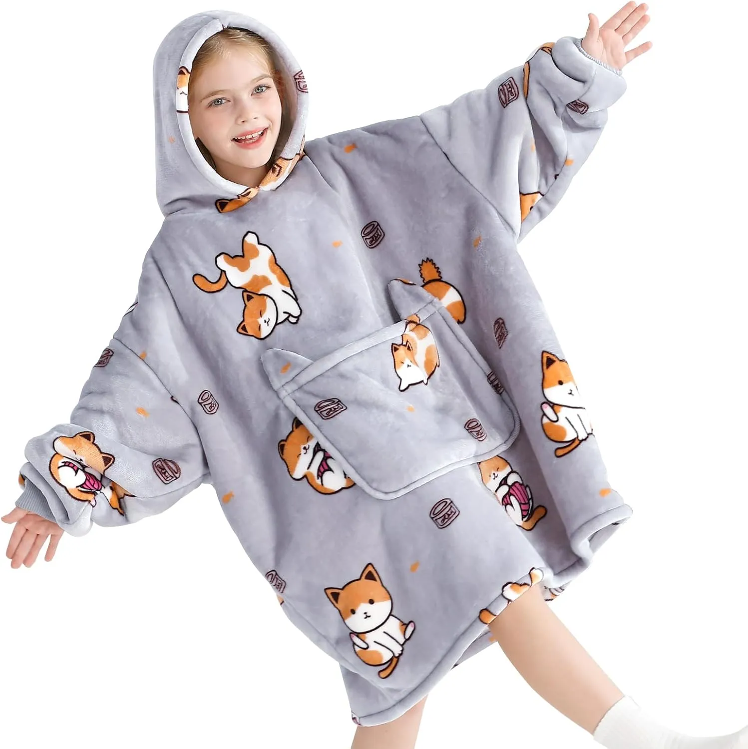 Aemilas Wearable Blanket Hoodie for Kids 6-12 Comfort Oversized Hoodies Blanket Sweatshirt Birthday Gifts, One Size Fits All