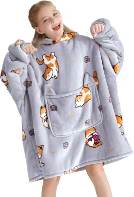 Aemilas Wearable Blanket Hoodie for Kids 6-12 Comfort Oversized Hoodies Blanket Sweatshirt Birthday Gifts, One Size Fits All