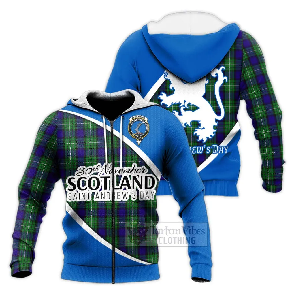 Alexander Family Crest Tartan Knitted Hoodie Celebrate Saint Andrew's Day in Style