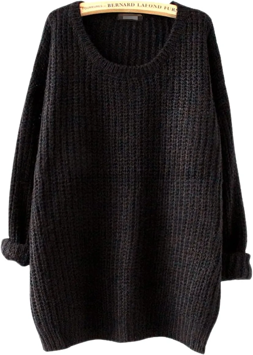 ARJOSA Women's Fall Sweaters Pullover Oversized Crew Neck Long Sleeve Knit Sweater Tunic Tops