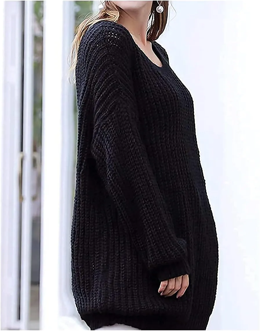 ARJOSA Women's Fall Sweaters Pullover Oversized Crew Neck Long Sleeve Knit Sweater Tunic Tops