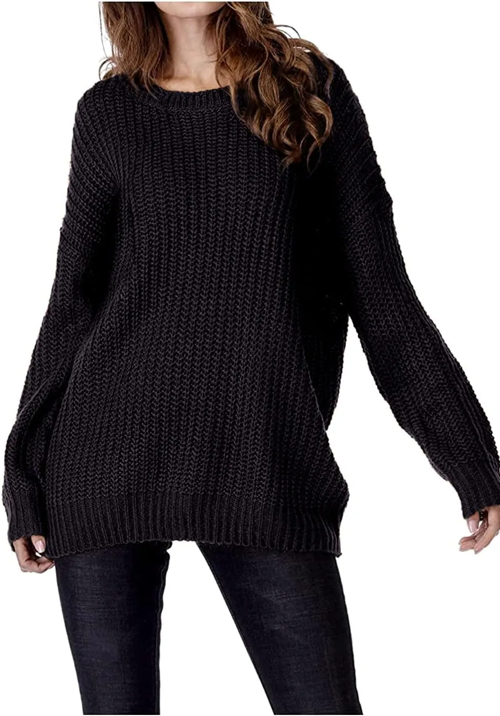 ARJOSA Women's Fall Sweaters Pullover Oversized Crew Neck Long Sleeve Knit Sweater Tunic Tops