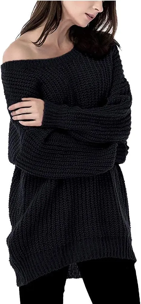 ARJOSA Women's Fall Sweaters Pullover Oversized Crew Neck Long Sleeve Knit Sweater Tunic Tops