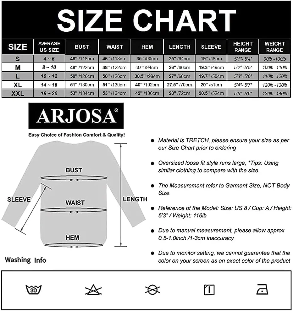ARJOSA Women's Fall Sweaters Pullover Oversized Crew Neck Long Sleeve Knit Sweater Tunic Tops