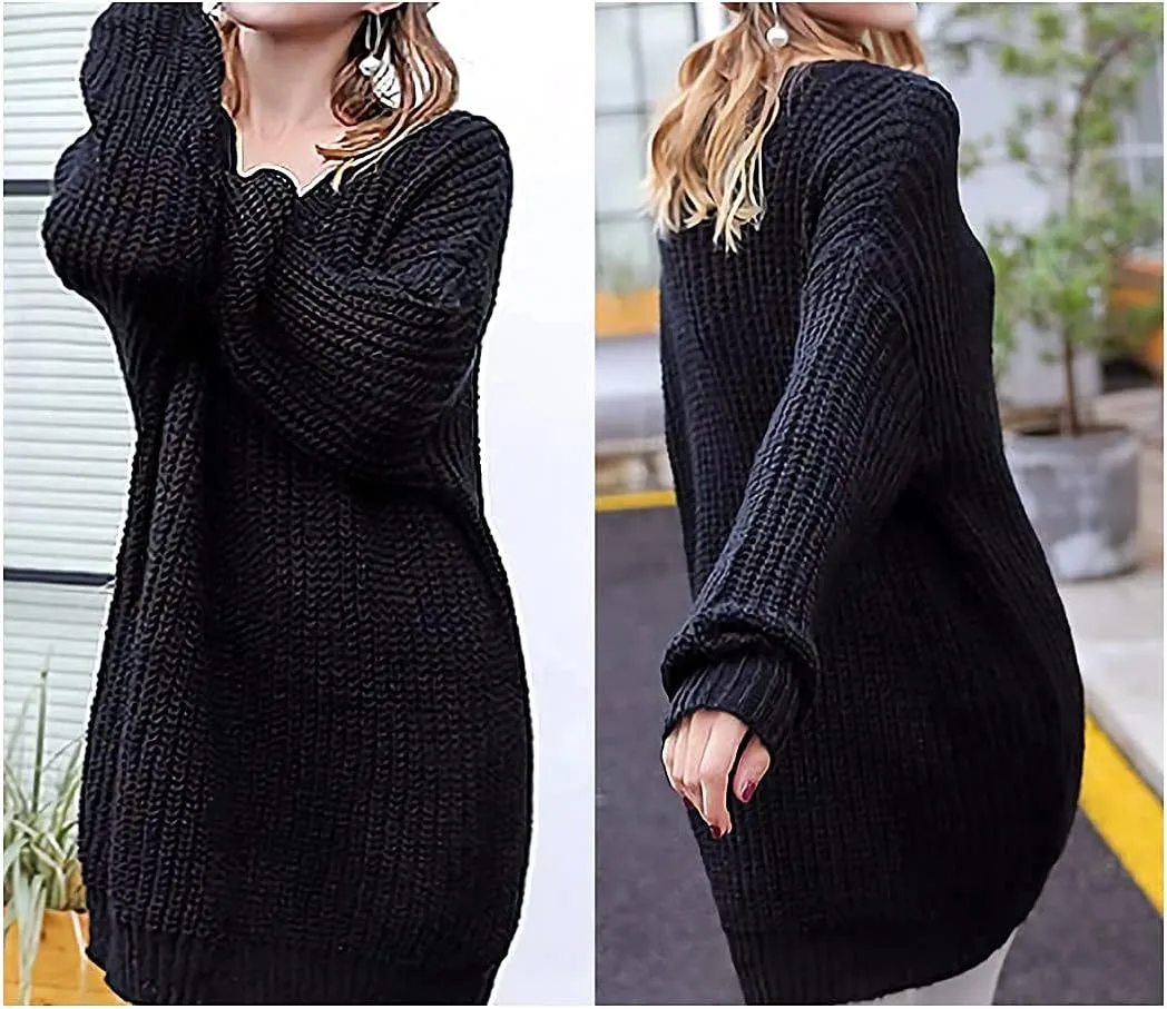 ARJOSA Women's Fall Sweaters Pullover Oversized Crew Neck Long Sleeve Knit Sweater Tunic Tops
