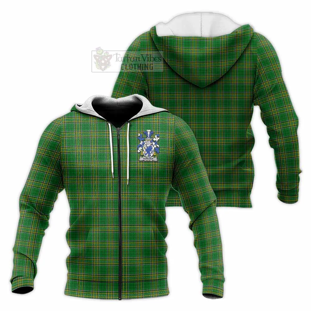 Aungier Irish Clan Tartan Knitted Hoodie with Coat of Arms