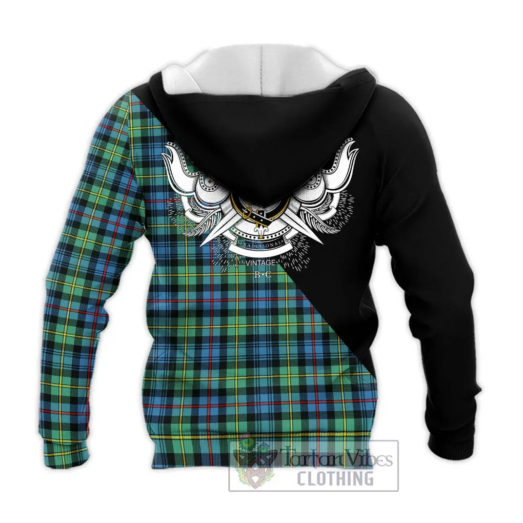 Bailey Ancient Tartan Knitted Hoodie with Family Crest and Military Logo Style