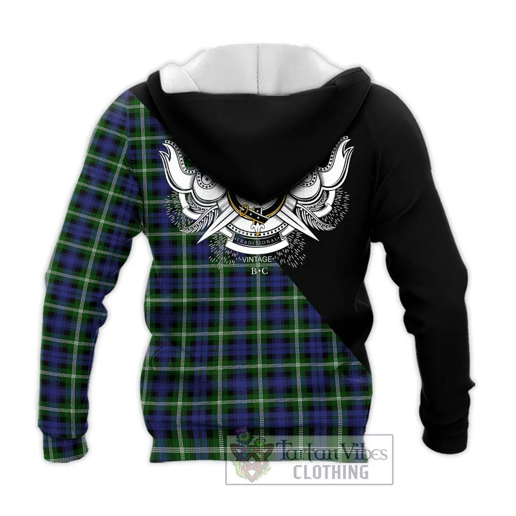 Baillie of Polkemmet Tartan Knitted Hoodie with Family Crest and Military Logo Style