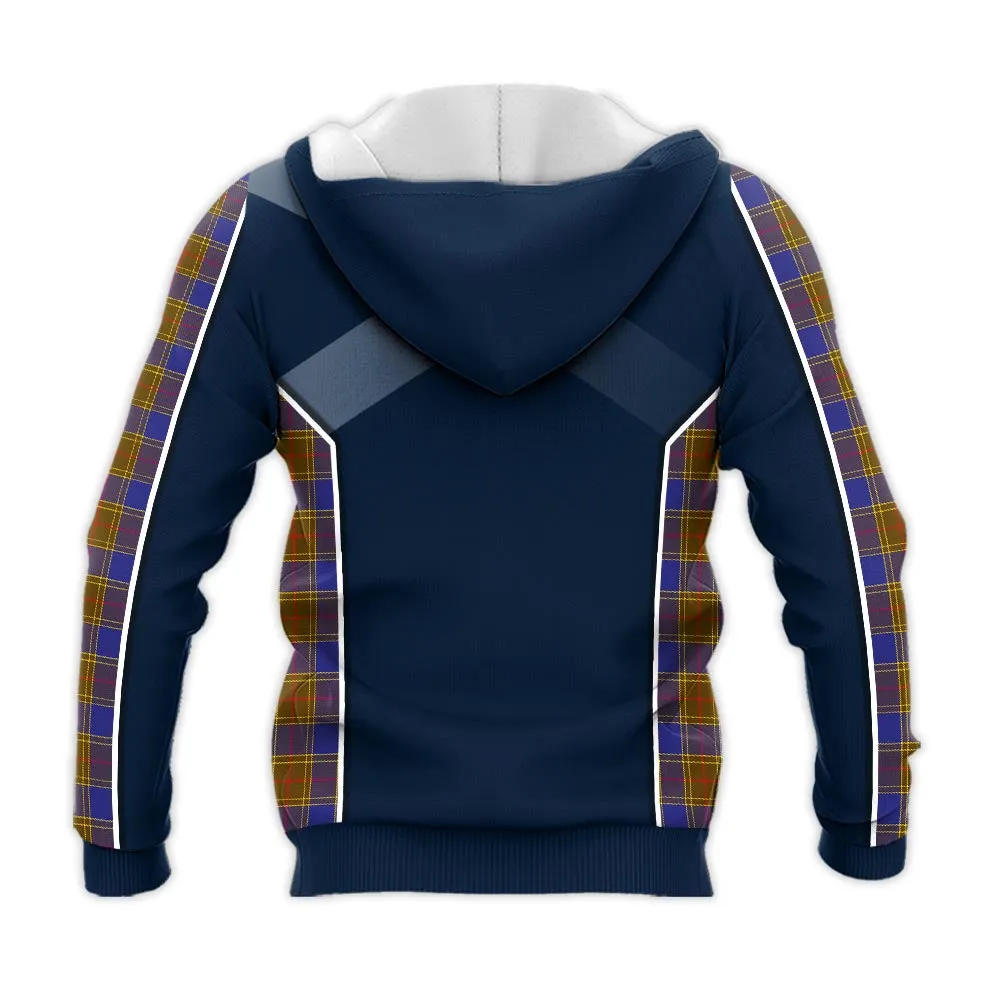 Balfour Tartan Knitted Hoodie with Family Crest and Scottish Thistle Vibes Sport Style