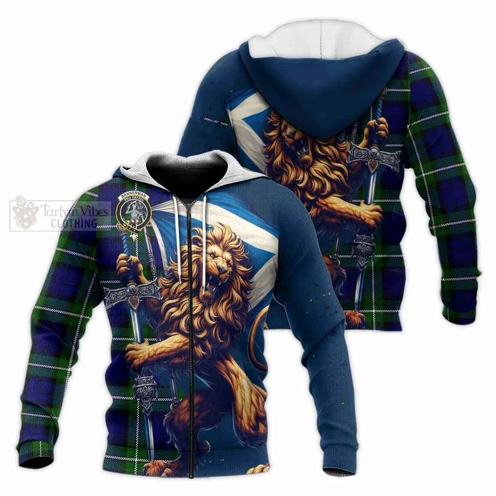 Bannerman Tartan Family Crest Knitted Hoodie with Scottish Majestic Lion
