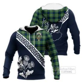 Blackadder Tartan Knitted Hoodie Featuring Thistle and Scotland Map