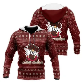 Bruce Old Clan Christmas Knitted Hoodie with Funny Gnome Playing Bagpipes