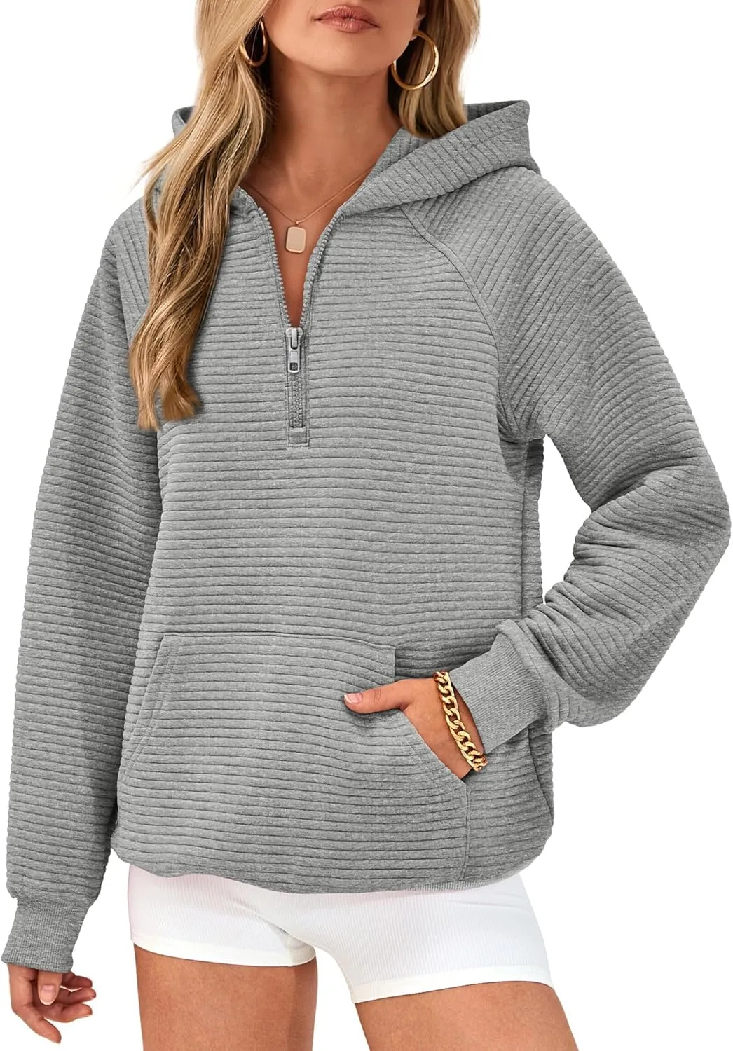 BTFBM Womens 2024 Fall Fashion Casual Hoodies Quarter Zip Sweatshirts Casual Long Sleeve V Neck Solid Pullover Tops