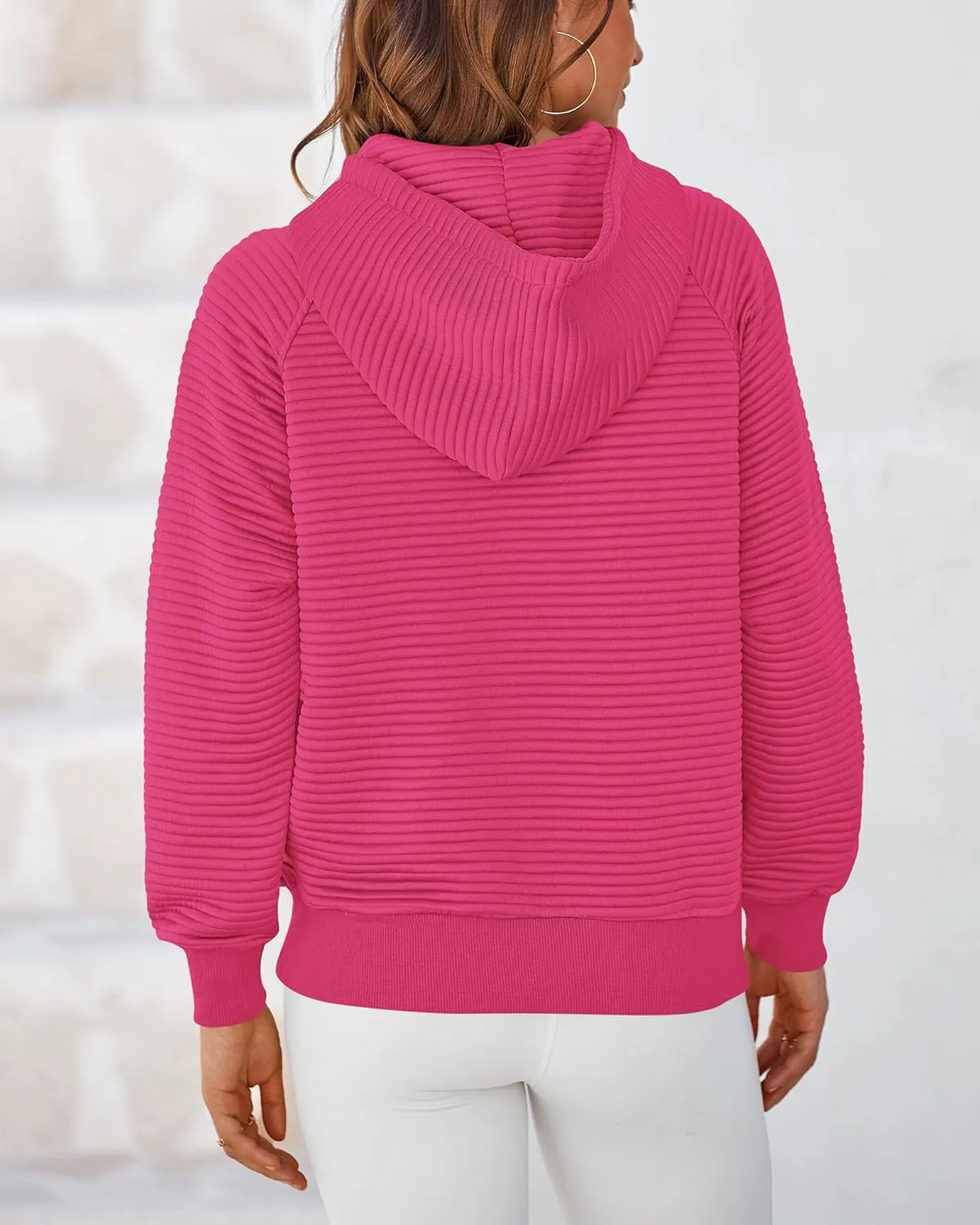 BTFBM Womens 2024 Fall Fashion Casual Hoodies Quarter Zip Sweatshirts Casual Long Sleeve V Neck Solid Pullover Tops