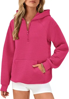 BTFBM Womens 2024 Fall Fashion Casual Hoodies Quarter Zip Sweatshirts Casual Long Sleeve V Neck Solid Pullover Tops