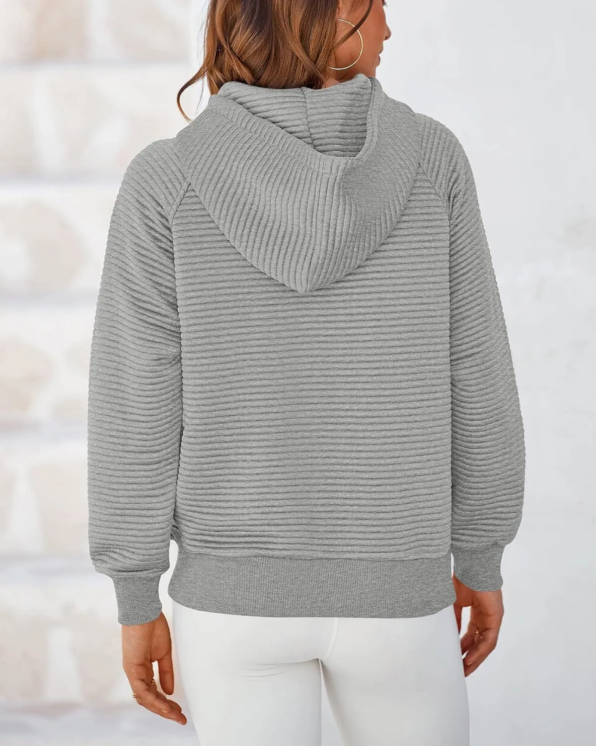 BTFBM Womens 2024 Fall Fashion Casual Hoodies Quarter Zip Sweatshirts Casual Long Sleeve V Neck Solid Pullover Tops