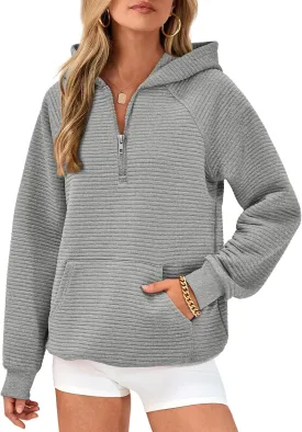 BTFBM Womens 2024 Fall Fashion Casual Hoodies Quarter Zip Sweatshirts Casual Long Sleeve V Neck Solid Pullover Tops