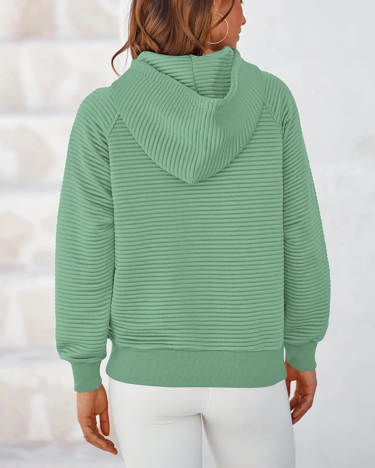 BTFBM Womens 2024 Fall Fashion Casual Hoodies Quarter Zip Sweatshirts Casual Long Sleeve V Neck Solid Pullover Tops