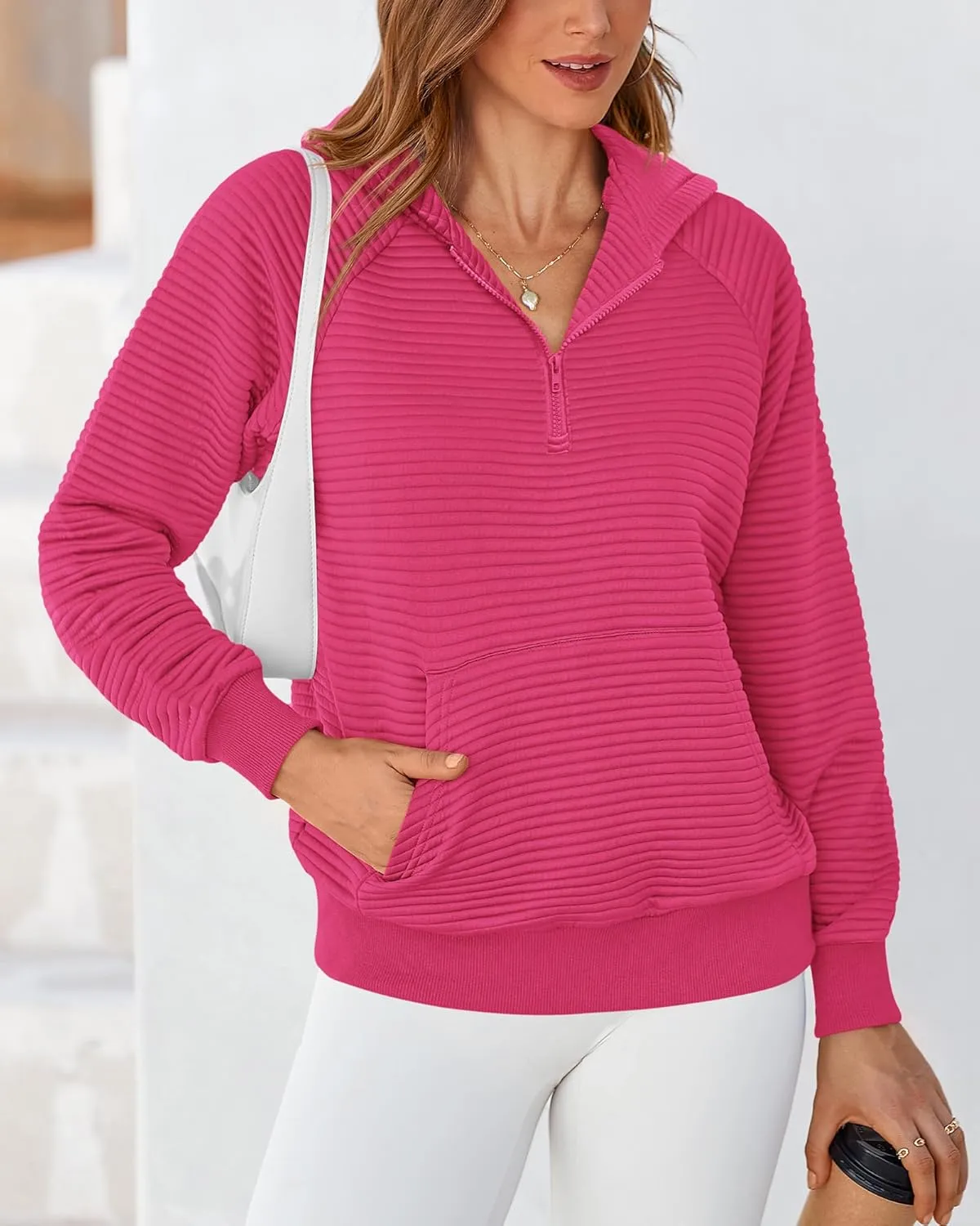 BTFBM Womens 2024 Fall Fashion Casual Hoodies Quarter Zip Sweatshirts Casual Long Sleeve V Neck Solid Pullover Tops