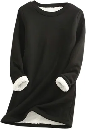 Ceboyel Womens Fleece Pullover Sweatshirt No Hood Shirts Sweater Sherpa Lined Tunic Sweatshirts Warm Winter Loungewear 2023