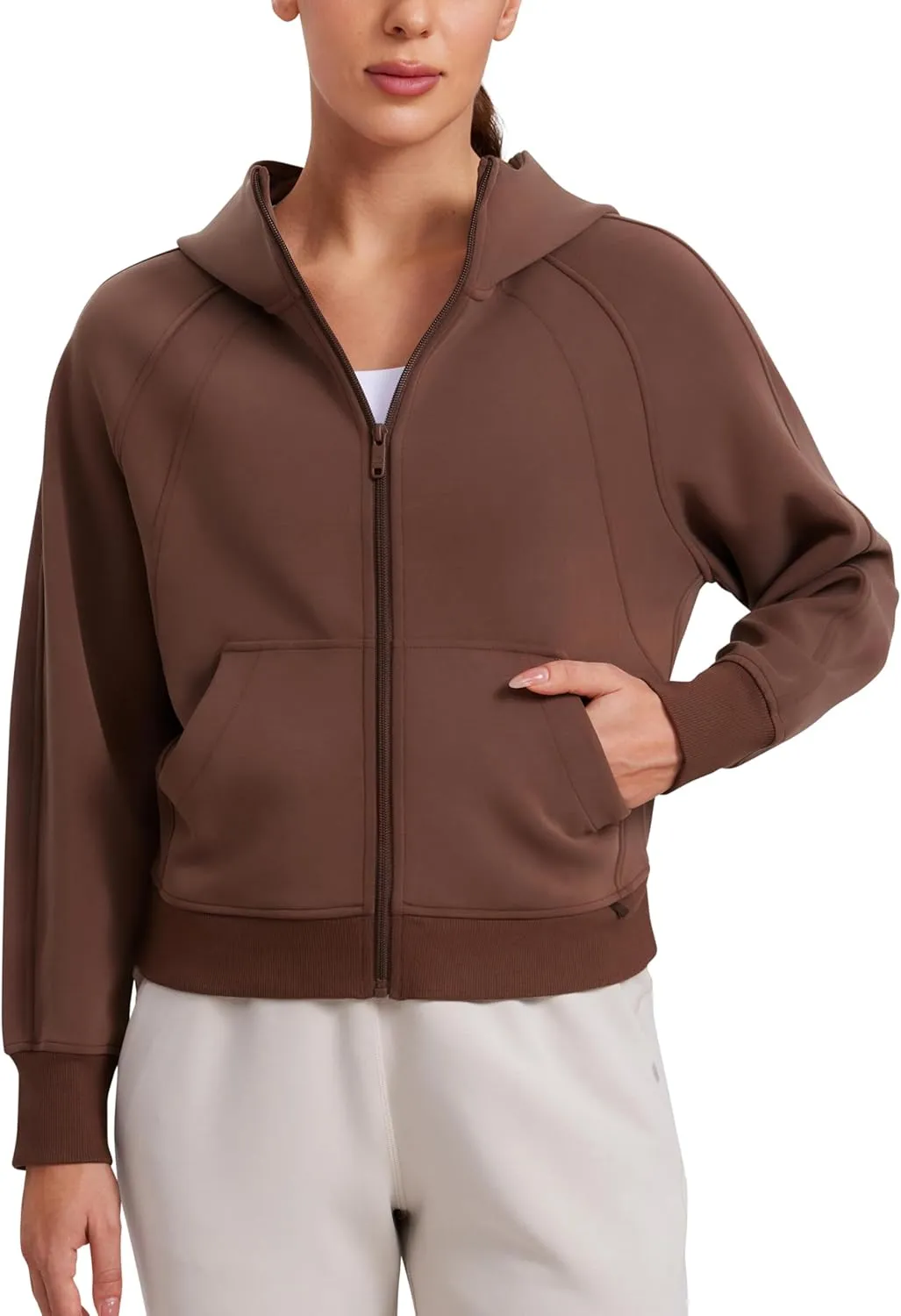 CRZ YOGA Womens SoftAura Full Zip Up Hoodie Workout Casual Hooded Sweatshirt Long Sleeve Athletic Jacket