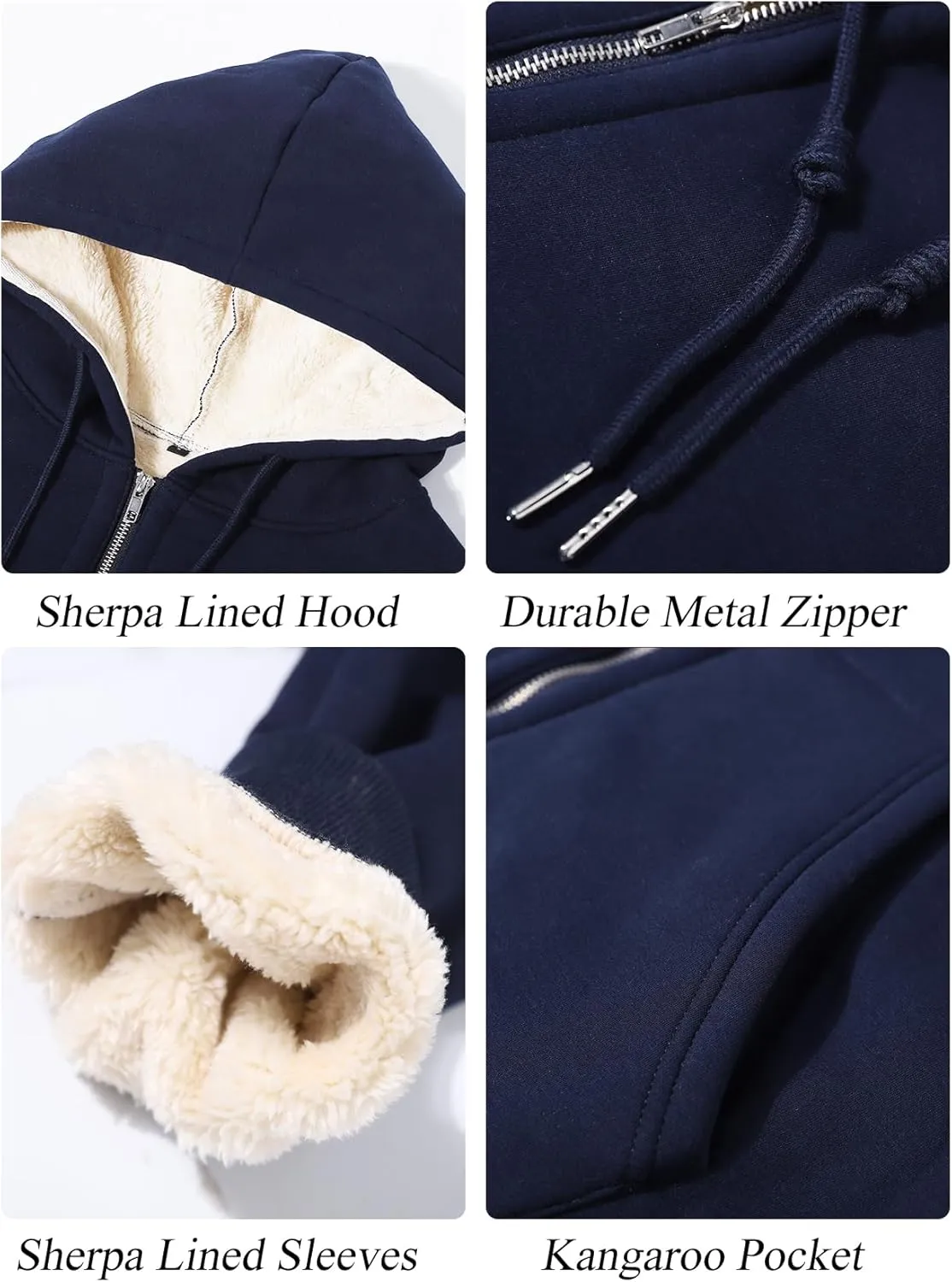 Flygo Men's Sherpa Hoodie Jacket Fleece Lined Zip Up Warm Hoodies Sweatshirt Winter Zipper Sweater Hooded Coat