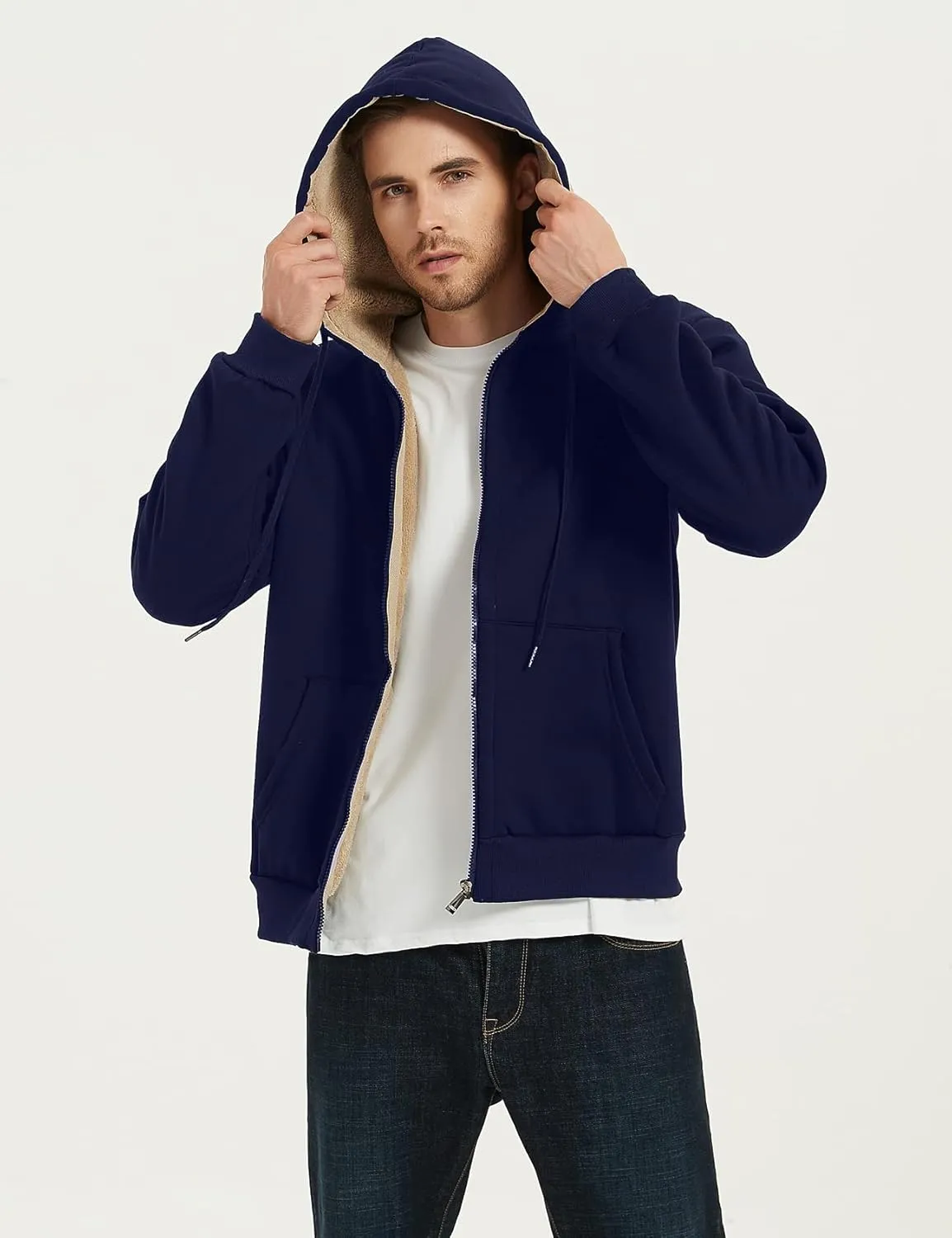 Flygo Men's Sherpa Hoodie Jacket Fleece Lined Zip Up Warm Hoodies Sweatshirt Winter Zipper Sweater Hooded Coat