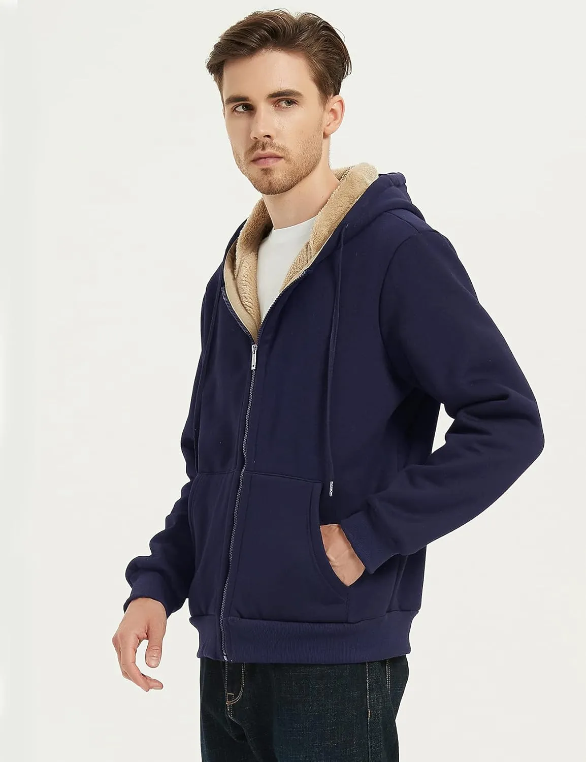 Flygo Men's Sherpa Hoodie Jacket Fleece Lined Zip Up Warm Hoodies Sweatshirt Winter Zipper Sweater Hooded Coat