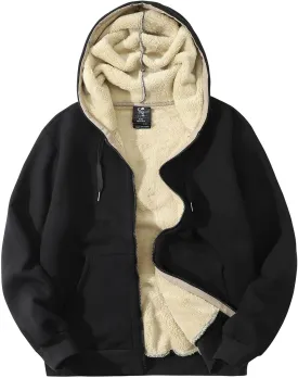 Flygo Men's Sherpa Hoodie Jacket Fleece Lined Zip Up Warm Hoodies Sweatshirt Winter Zipper Sweater Hooded Coat