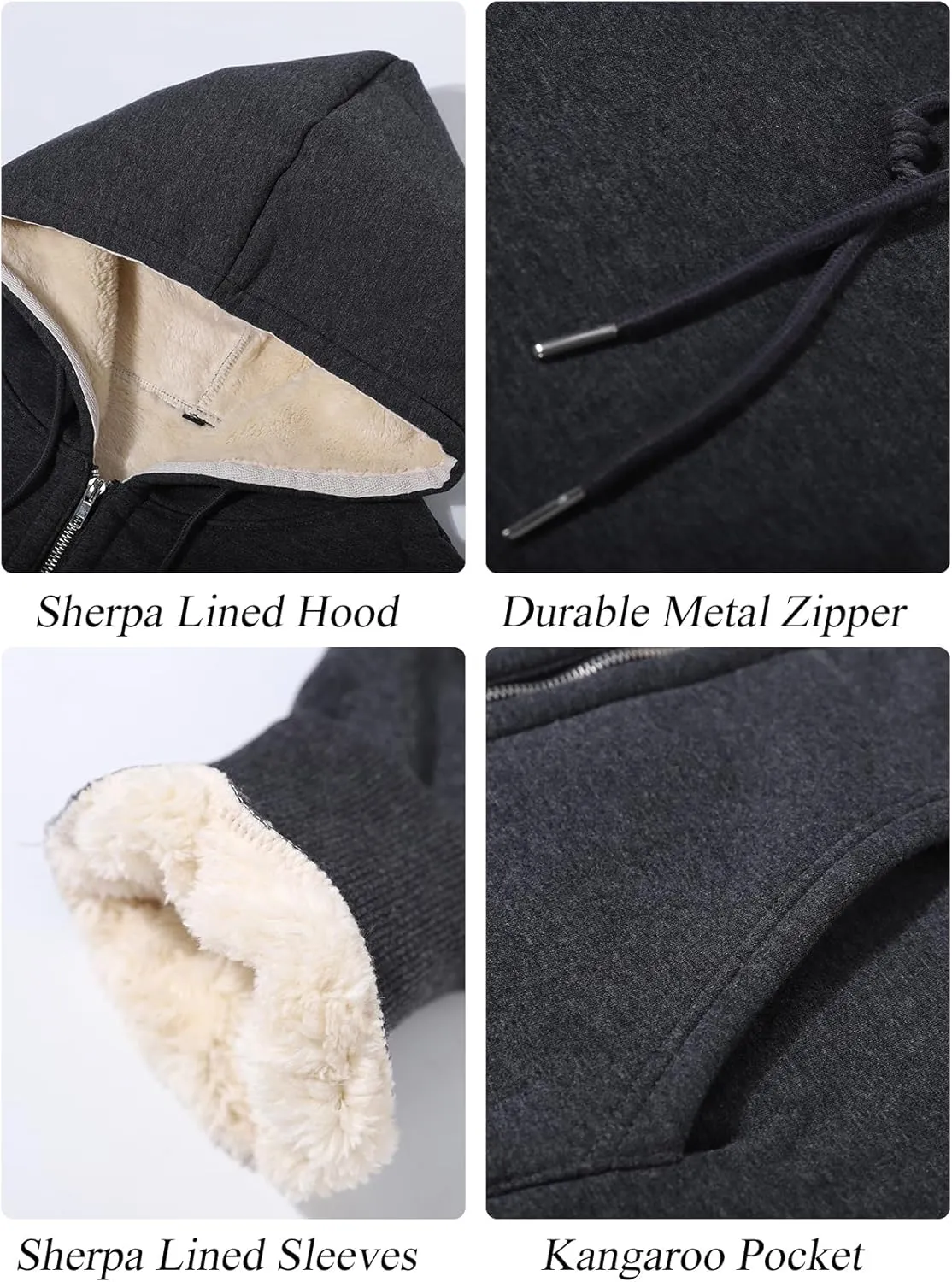 Flygo Men's Sherpa Hoodie Jacket Fleece Lined Zip Up Warm Hoodies Sweatshirt Winter Zipper Sweater Hooded Coat