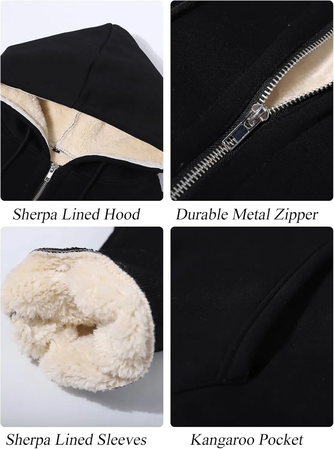 Flygo Men's Sherpa Hoodie Jacket Fleece Lined Zip Up Warm Hoodies Sweatshirt Winter Zipper Sweater Hooded Coat