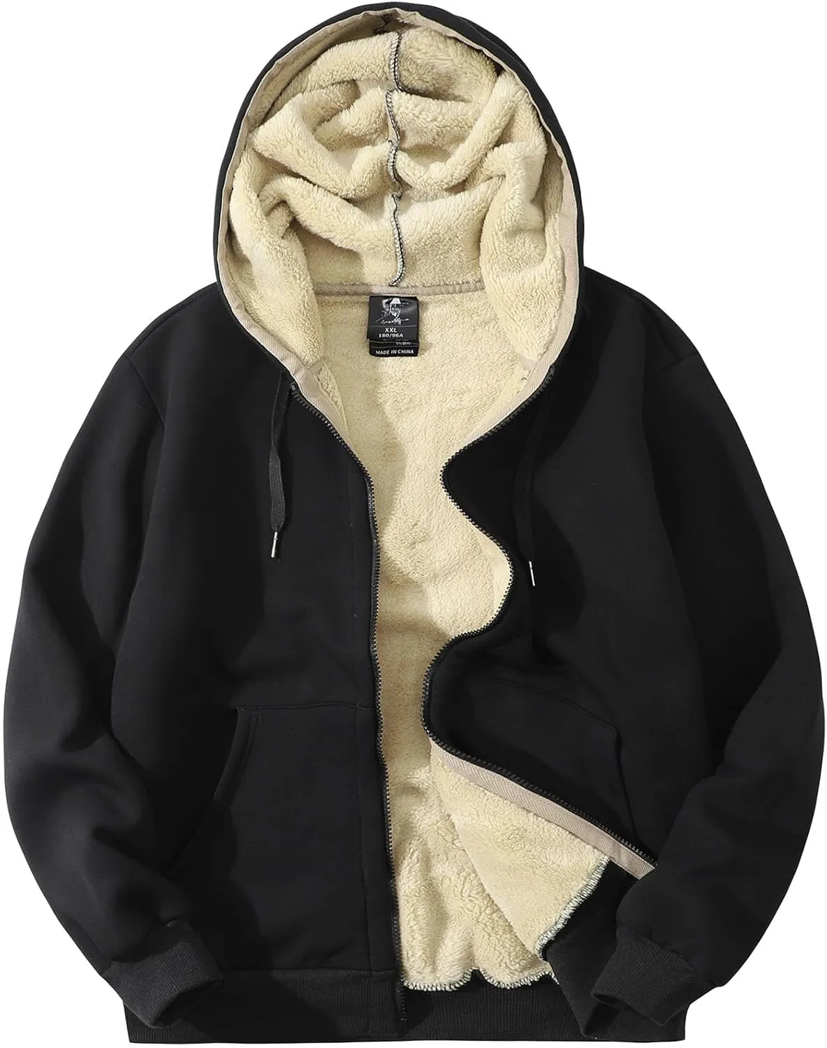 Flygo Men's Sherpa Hoodie Jacket Fleece Lined Zip Up Warm Hoodies Sweatshirt Winter Zipper Sweater Hooded Coat