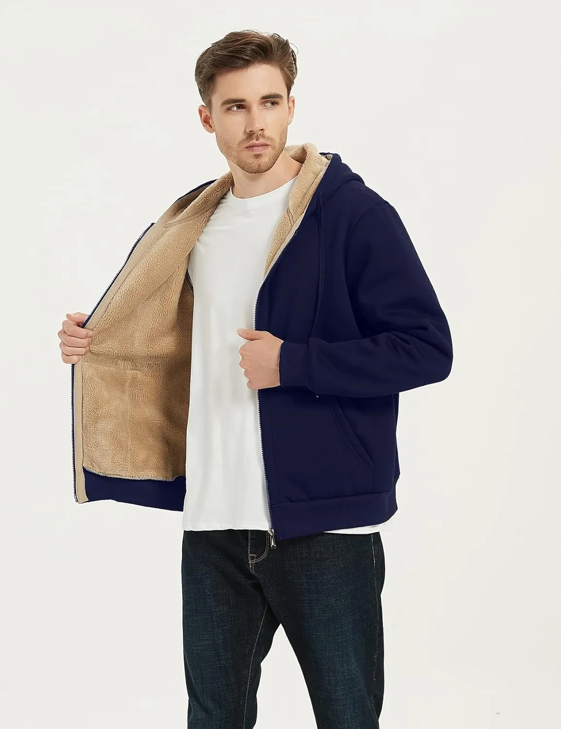 Flygo Men's Sherpa Hoodie Jacket Fleece Lined Zip Up Warm Hoodies Sweatshirt Winter Zipper Sweater Hooded Coat