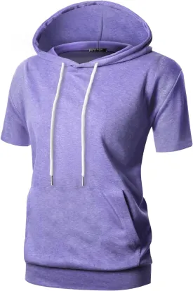 GIVON Women's Comfortable Short Sleeve Hoodie Pullover Hooded Sweatshirt with Kangaroo Pocket