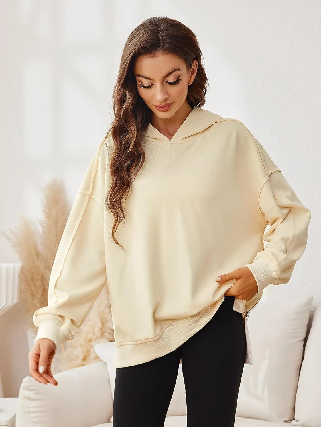 Glamaker Women's Oversized Hoodies Side Slit Zip Up Pullover Sweatshirt Casual Long Sleeve High Low Fall Clothes Top Shirts