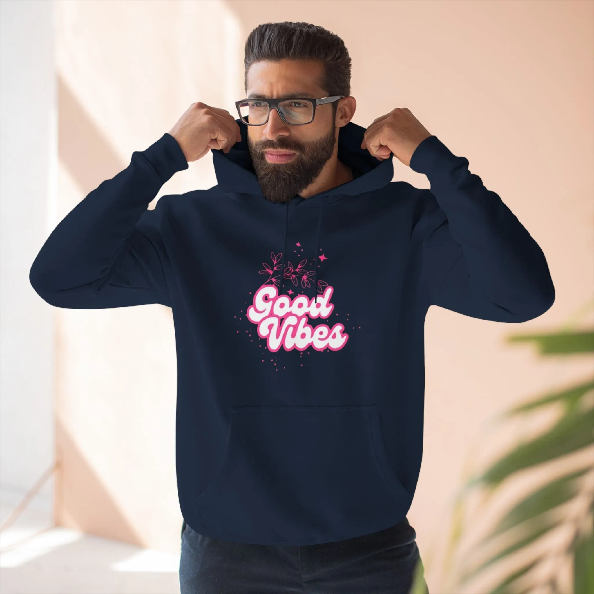 Good Vibes Three-Panel Fleece Hoodie  for Everyday Wear