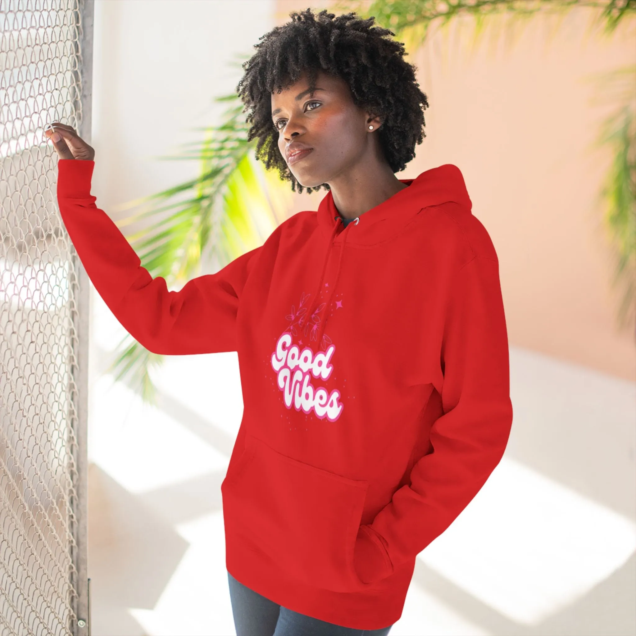 Good Vibes Three-Panel Fleece Hoodie  for Everyday Wear