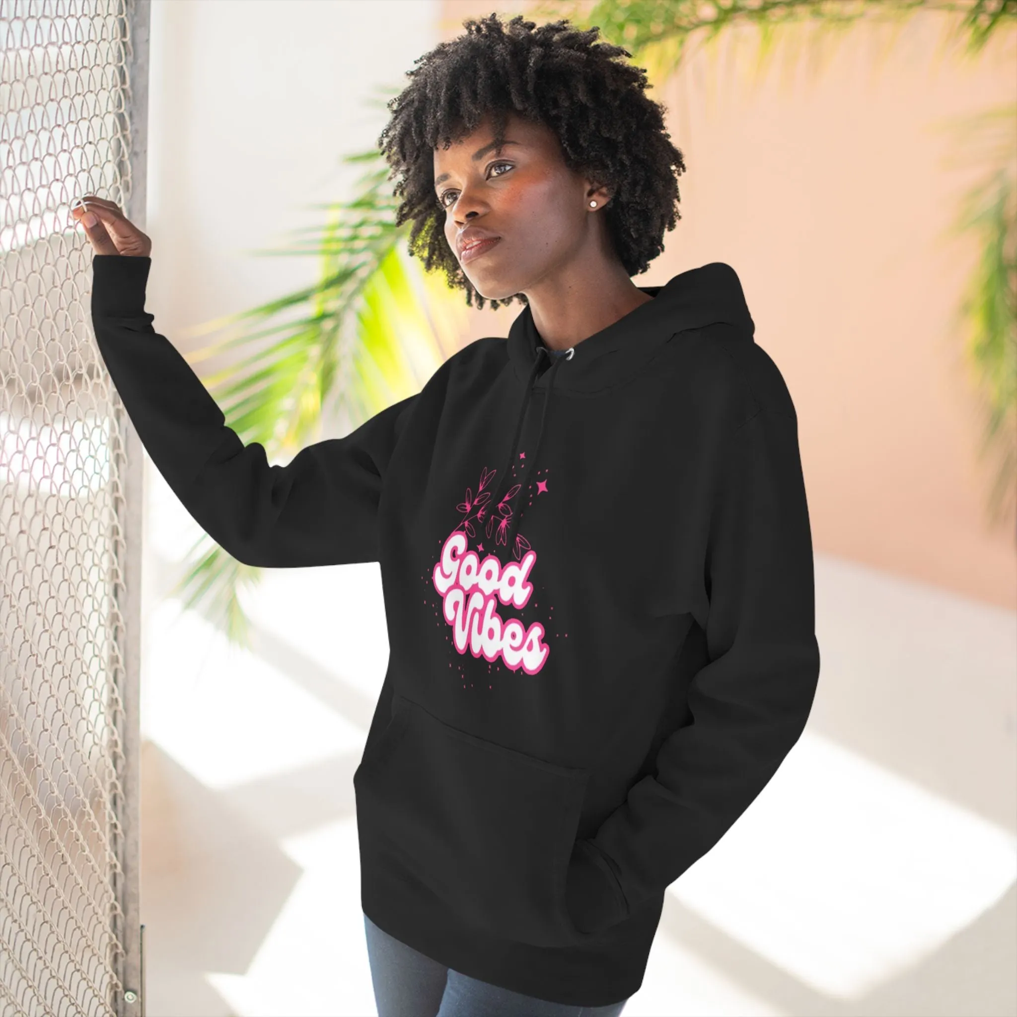 Good Vibes Three-Panel Fleece Hoodie  for Everyday Wear