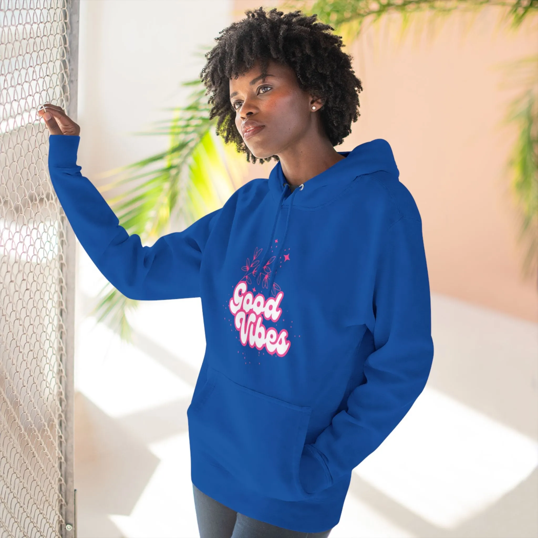 Good Vibes Three-Panel Fleece Hoodie  for Everyday Wear