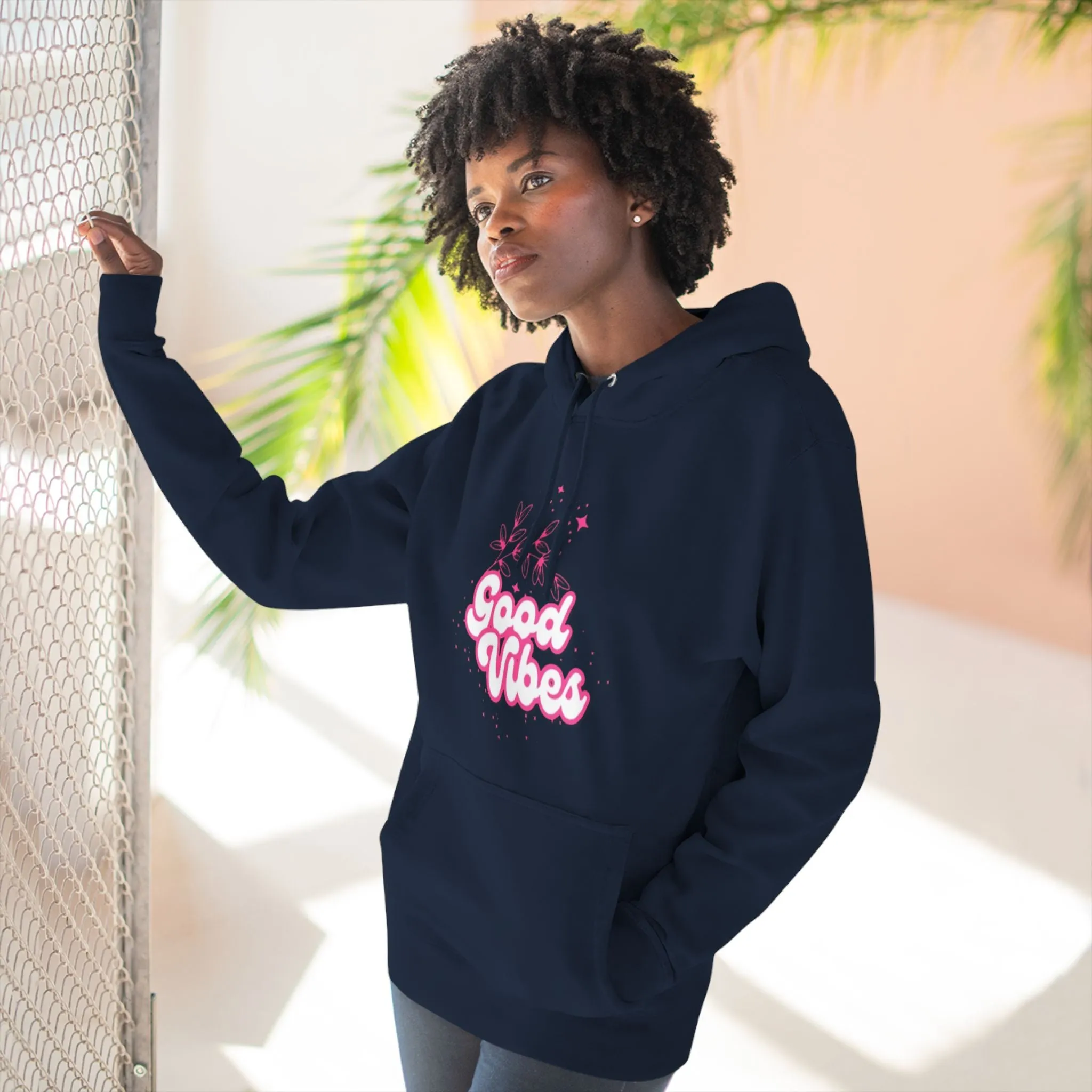 Good Vibes Three-Panel Fleece Hoodie  for Everyday Wear