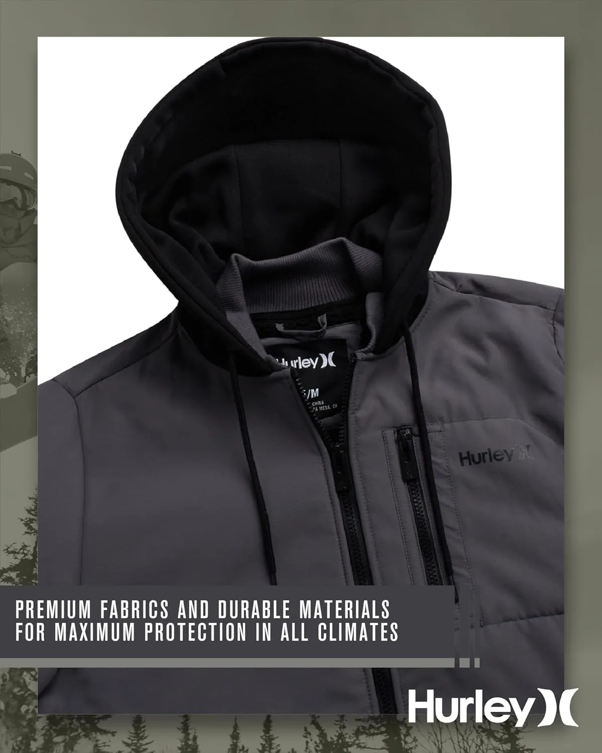 Hurley Men's Bomber Jacket - Cozy Skyler Sherpa Lined Full Zip Up Hoodie Jacket for Men - Casual Men's Jacket (S-XL)