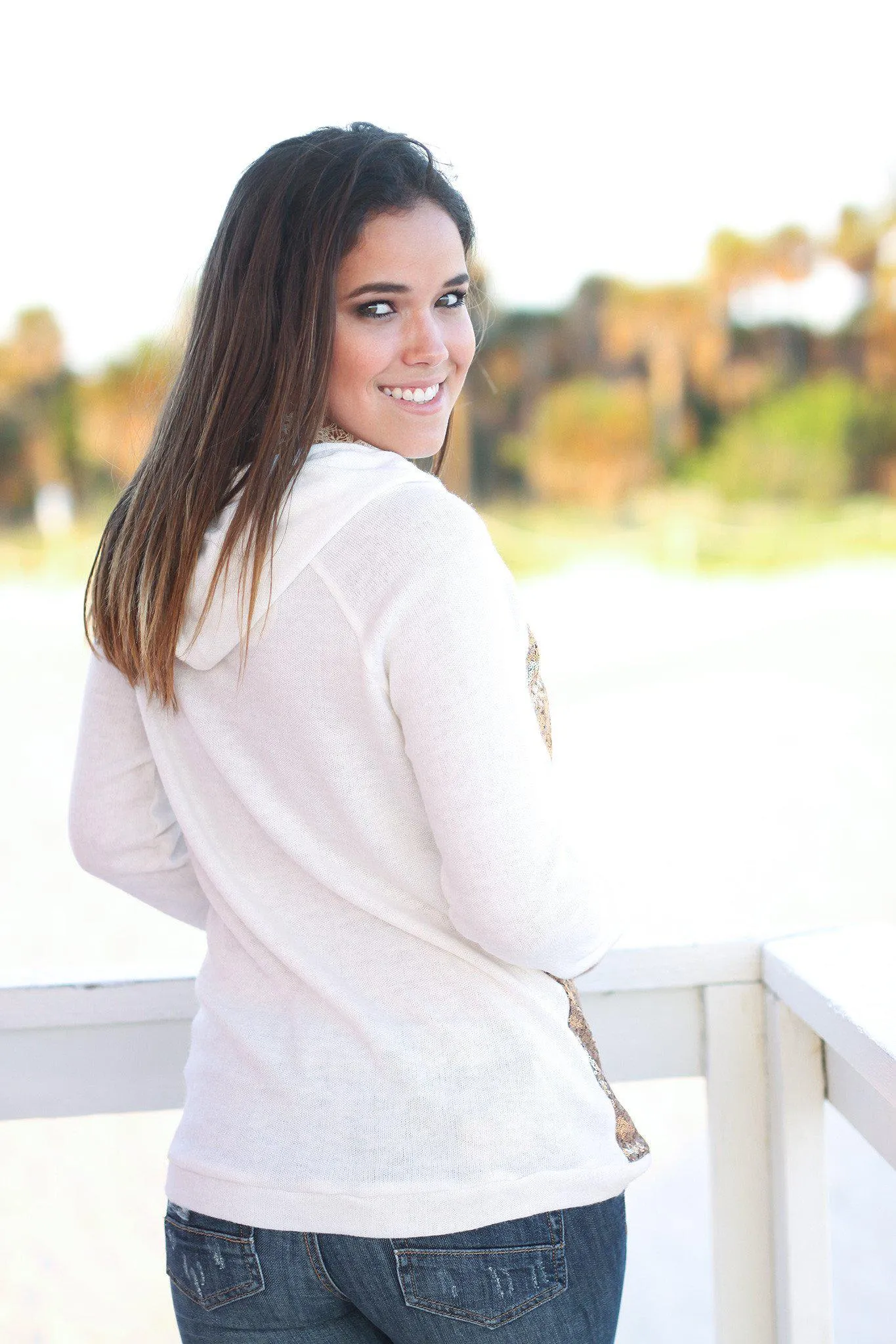 Ivory and Gold Sequined Hoodie