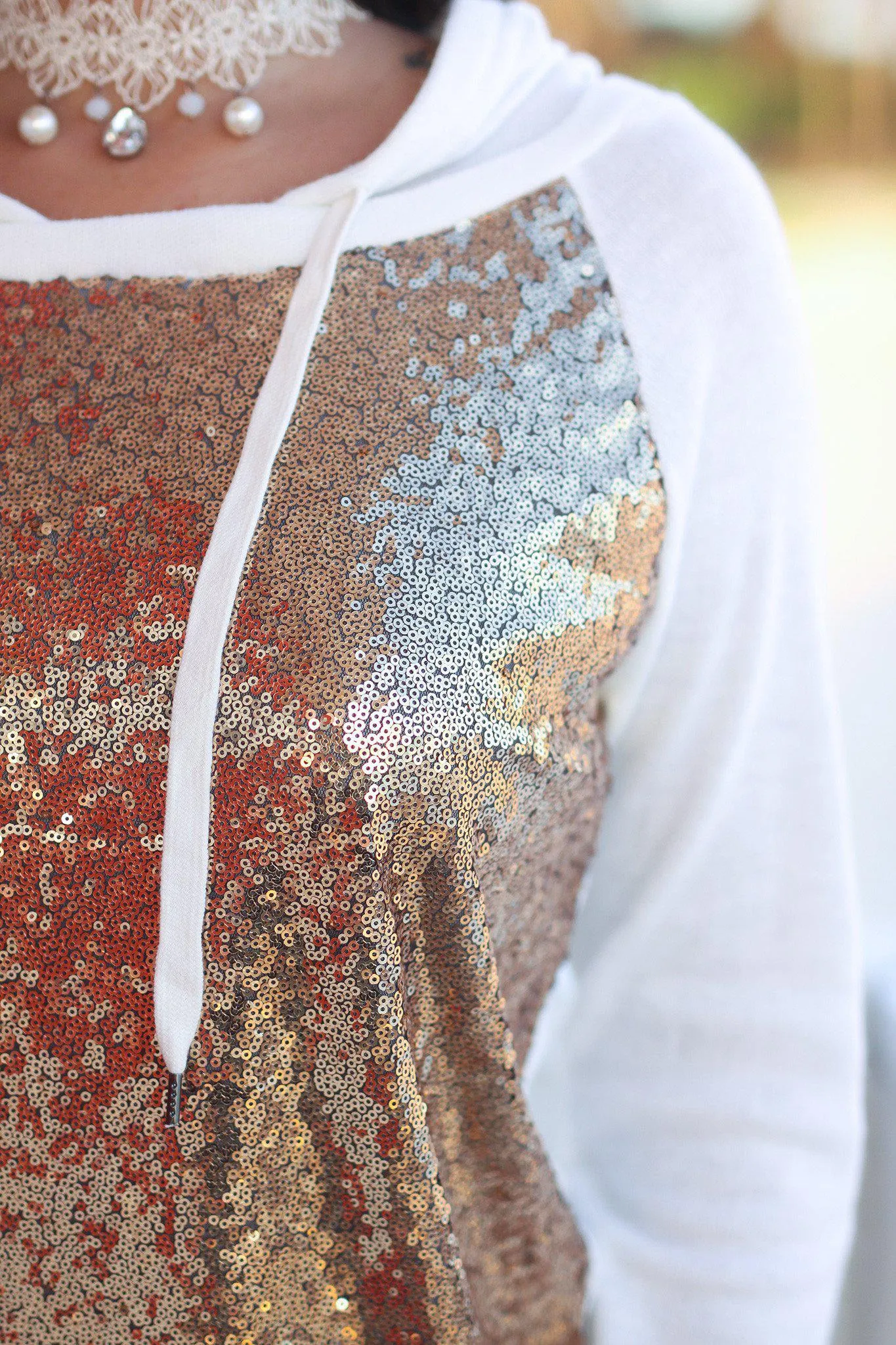 Ivory and Gold Sequined Hoodie