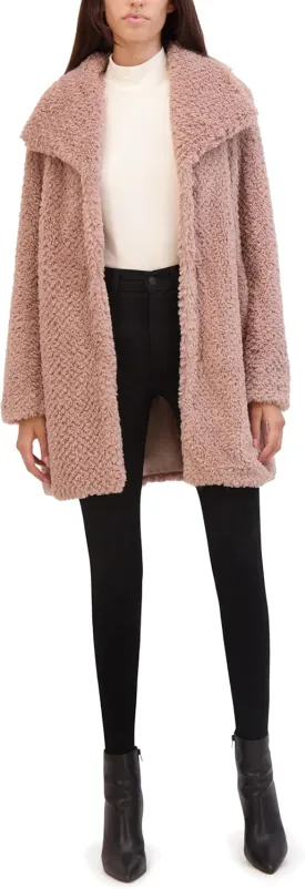 Kenneth Cole Women's Cozy Lightweight Textured Faux Fur Coat with Envelope Collar