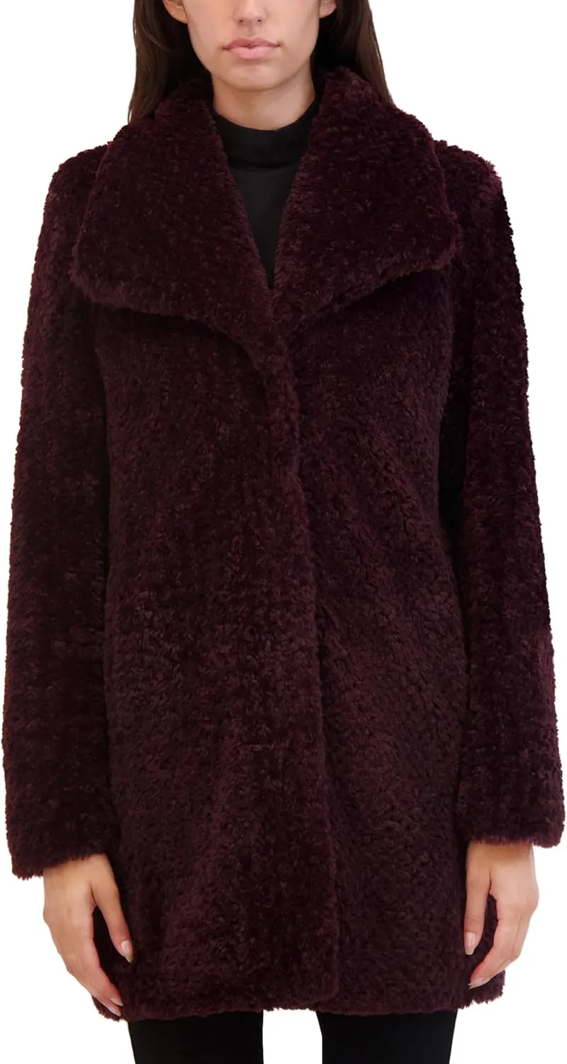 Kenneth Cole Women's Cozy Lightweight Textured Faux Fur Coat with Envelope Collar