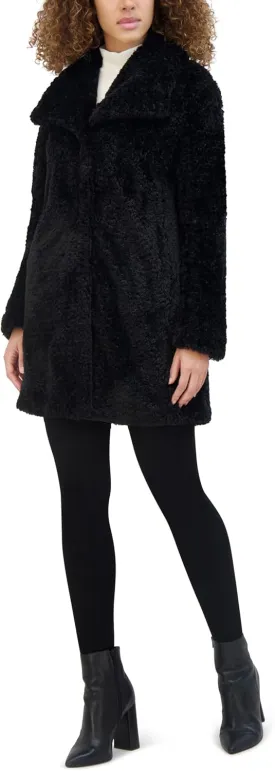 Kenneth Cole Women's Cozy Lightweight Textured Faux Fur Coat with Envelope Collar