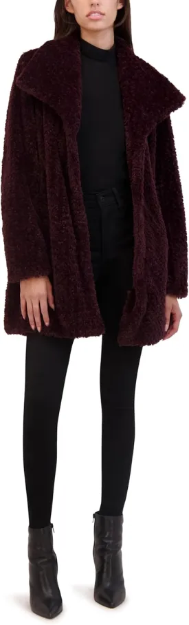Kenneth Cole Women's Cozy Lightweight Textured Faux Fur Coat with Envelope Collar
