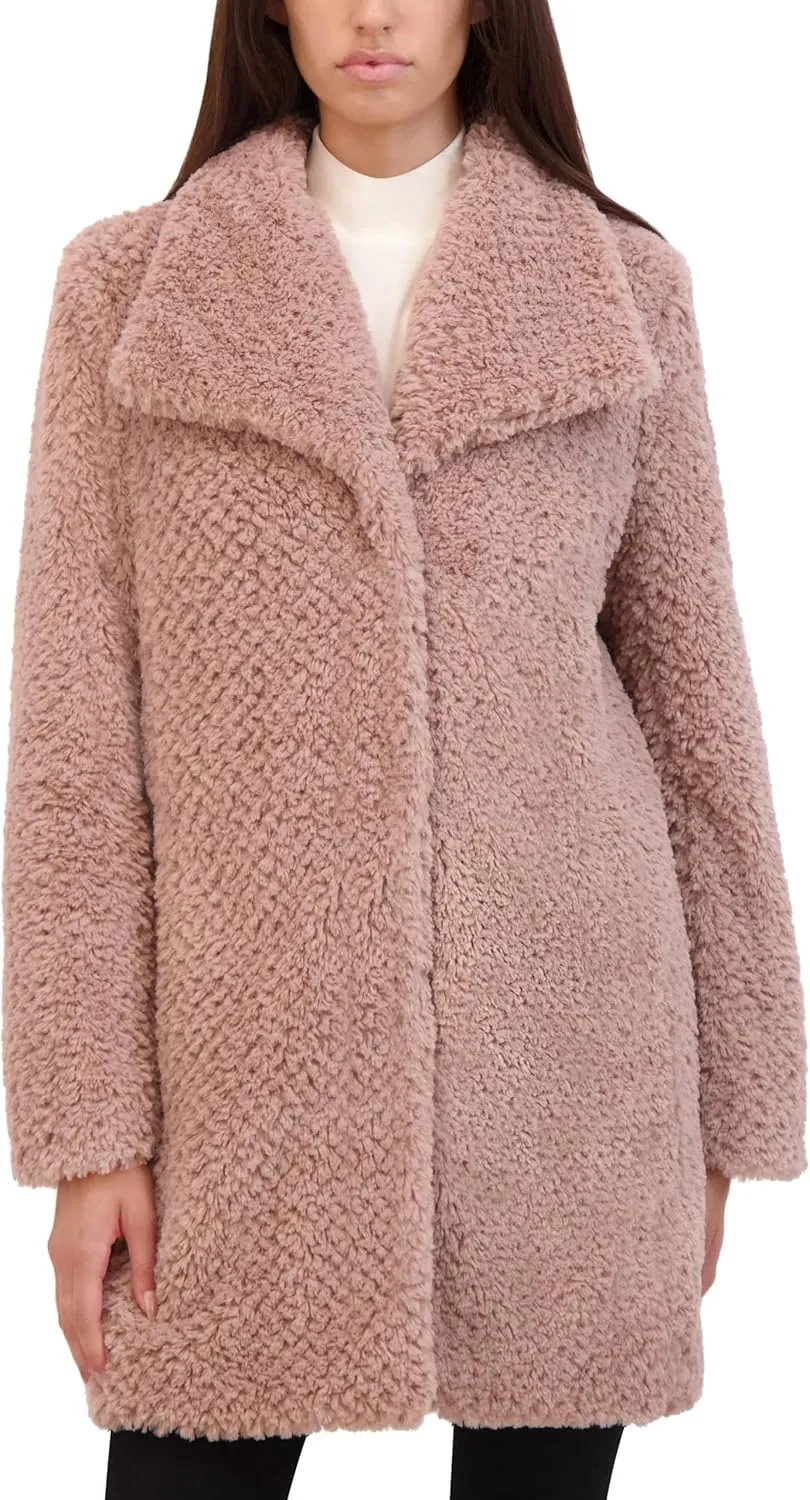 Kenneth Cole Women's Cozy Lightweight Textured Faux Fur Coat with Envelope Collar